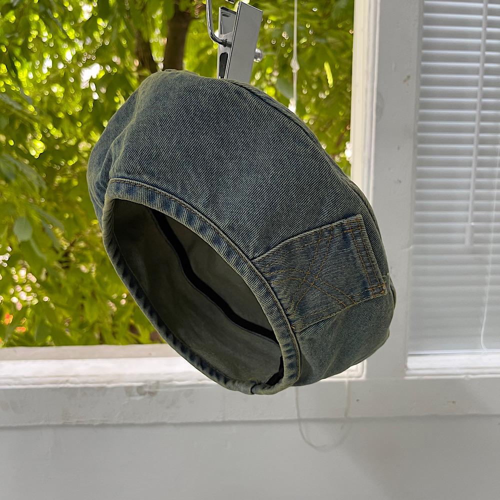 New denim beret women's summer new retro face small round face retro bud octagonal hat big head circumference