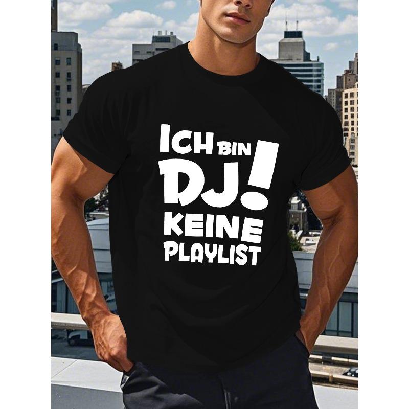 T-Shirt da Uomo | Maglietta Grafica 'Ich Bin DJ, Keine Playlist' | Girocollo Casual | Manica Corta | Lavabile in Lavatrice | Top Estivo per Appassionati di Musica