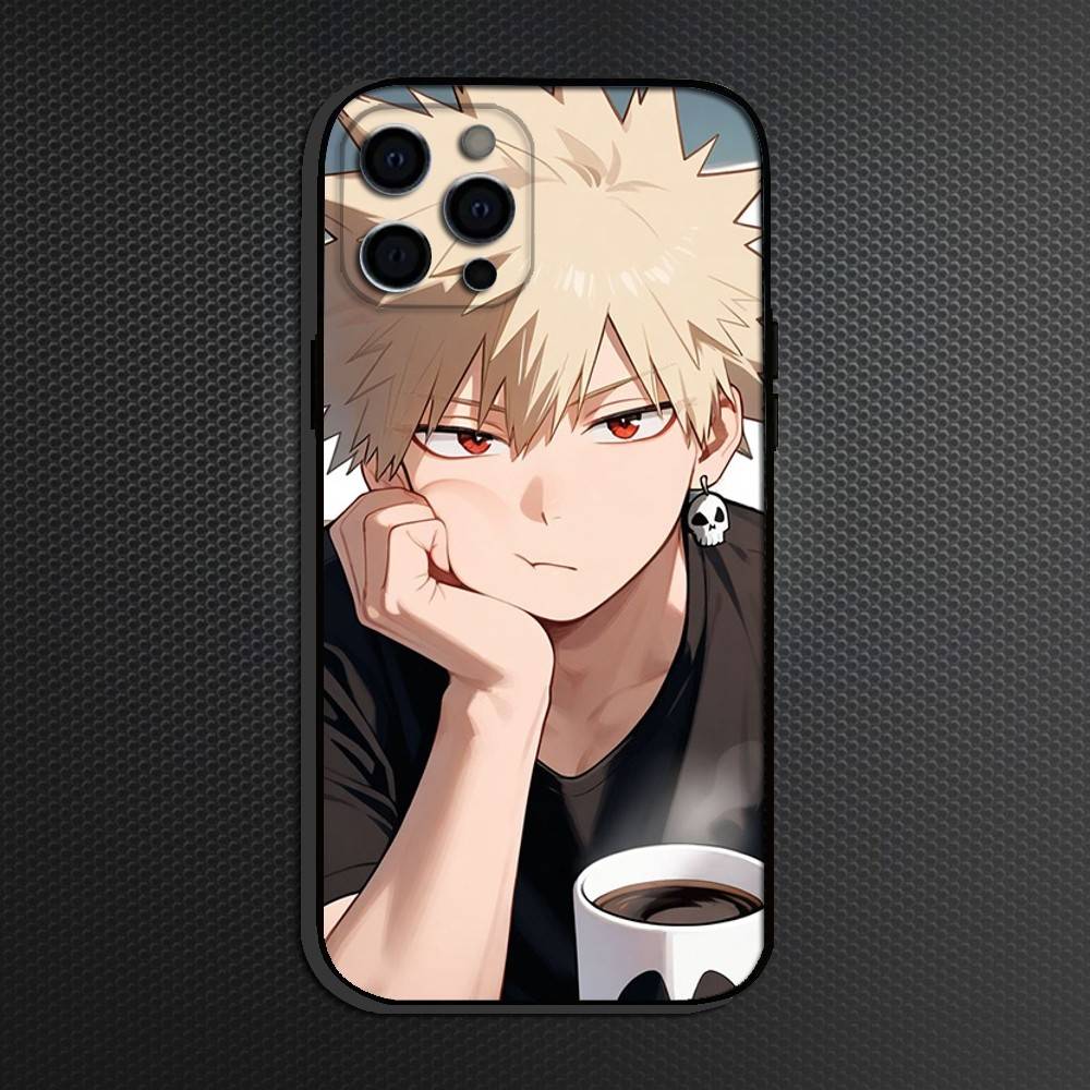 

My Hero Bakugou Katsuki Phone Case For iPhone 16,15,14,13,12,11 Plus,Pro Max, Soft Silicone Black Cover iPhone13