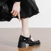 High-heeled Mary Jane women's shoes spring and autumn retro word with flower buckle ornament round head thick heel single shoes women's shallow m