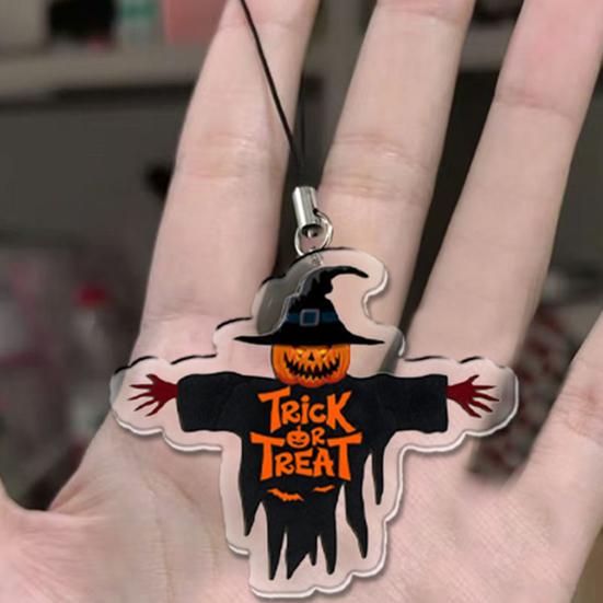 Halloween Pumpkin Ghost Ornaments for Cars 2D Acrylic Rearview Mirror Holiday-themed Decorative Pendants Pendant Keychain