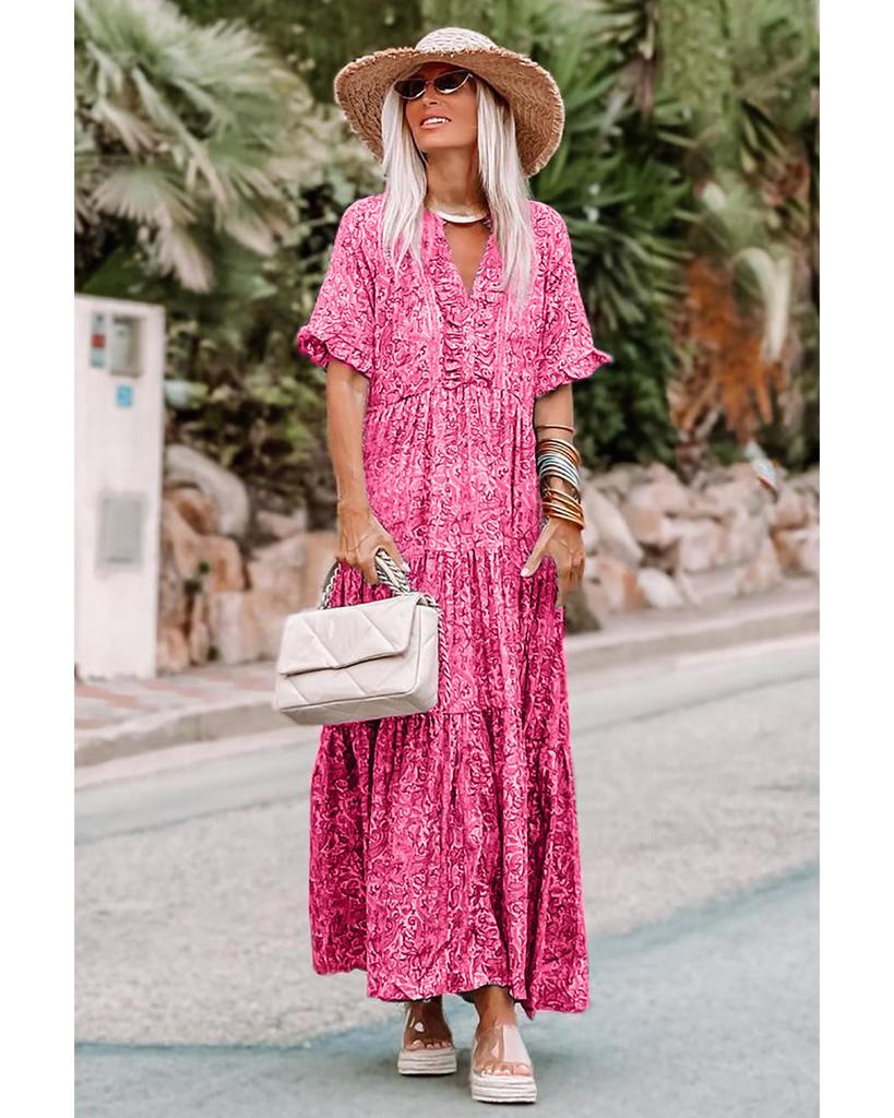Azura Exchange Boho Paisley Print Ruffle Tiered Maxi Dress