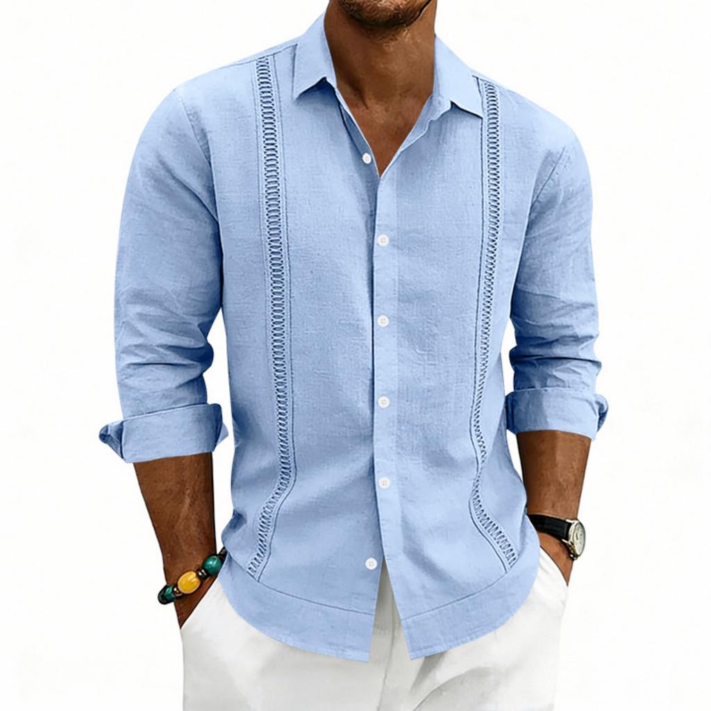 Men's Linen Washed And Creased Long-sleeved Shirt - Breathable Shirt