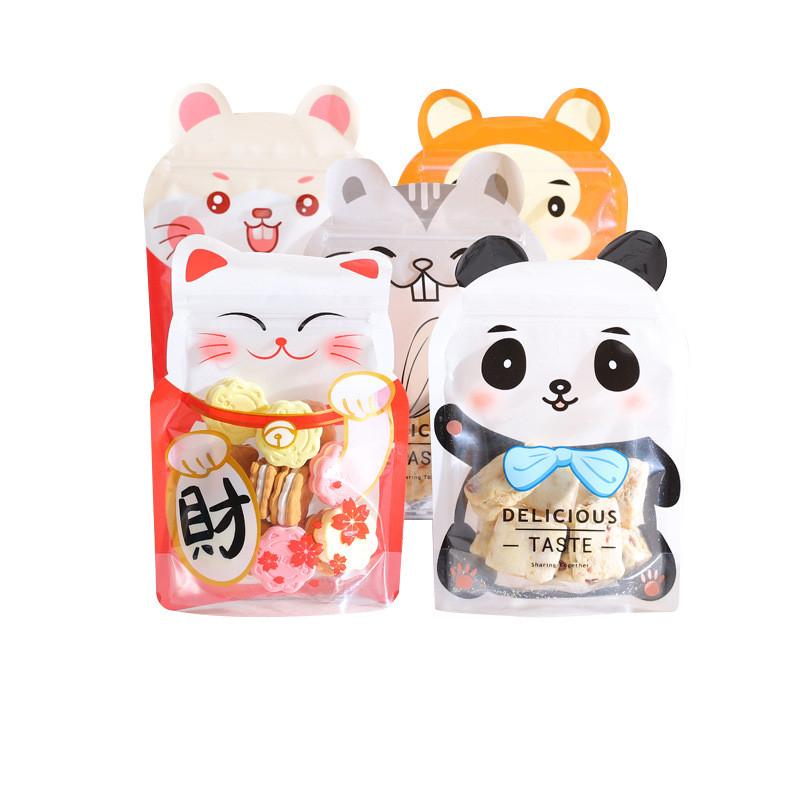 50Pcs Cartoon Animal Shape Ziplock Bags Biscuit Nougat Snowflake Pastry Candy Plastic Chinese New Year Gift Packaging