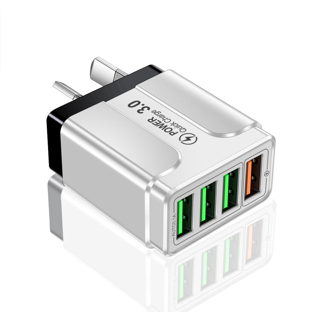 QC3.0 4-Port Fast USB Mobile Phone Charger with EU/UK/AU Plug