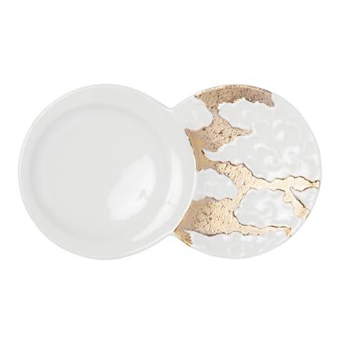 Hasami Ware Juzan Kiln Porcelain Mamezara Mini Soy Sauce Plate Cloud and Gold Design 14x8cm Kyoritsu Toki Made in Japan