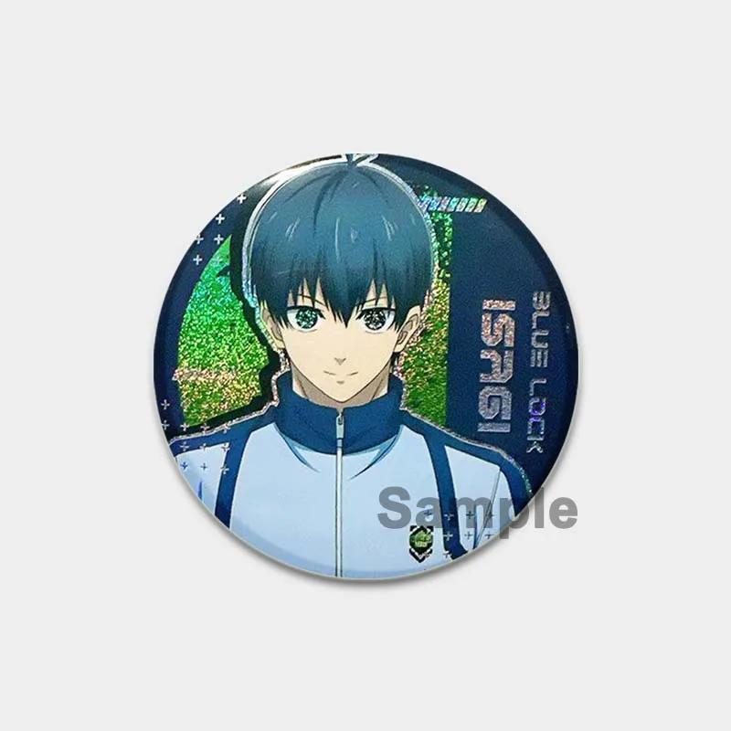 32/44/58 mm runder Anime-Anstecker mit blauem Schloss, Zeichentrickfigur Isagi Yoichi, Brosche, individuell anpassbar, Snap-in-Abzeichen, Cosplay-Zubehör, Schmuck, Geschenke