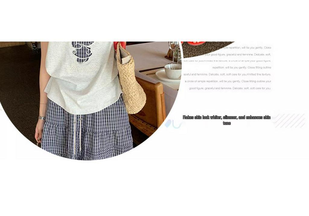 Maternity Summer 2026 Sweet Spicy Mom Cartoon T-shirt & Plaid Skirt Set