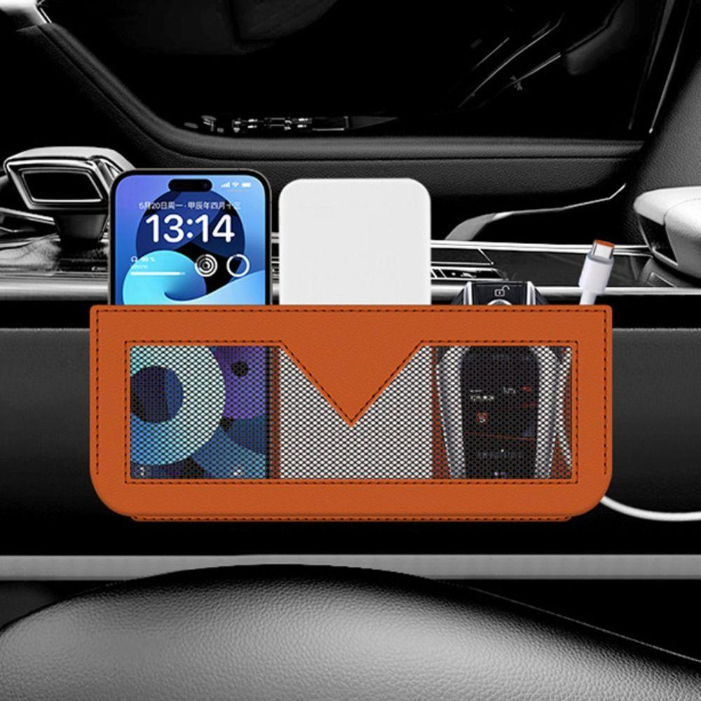 Universal Sticky Car Net Bag Multi-function PU Leather Mobile Phone Bag  Console Side