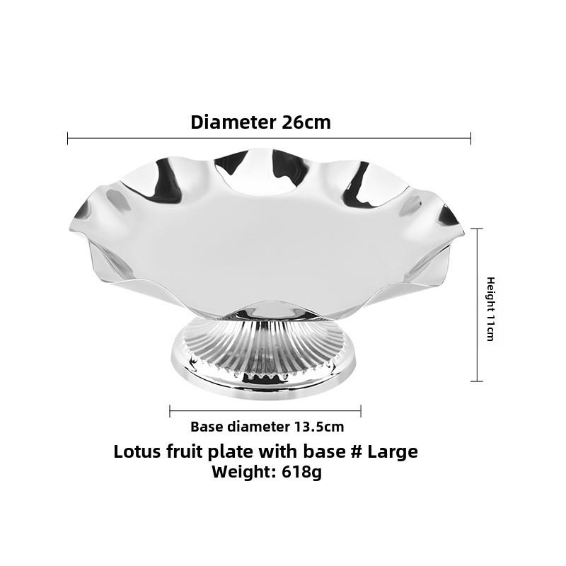 

Тарелка Лотос из нержавеющей стали на высокой ножке, фруктовая ваза для закусок для журнального столика в гостиной, креативный дизайн, поднос для сухофруктов 26x13.5x11cm серебряный
