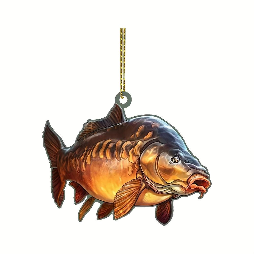 Acrylic Flat 2D Shark and Green Perch Fishing Decor - Perfect for Christmas Trees, Home Decorations and Holiday Celebrations Backpack Pendant Keychain