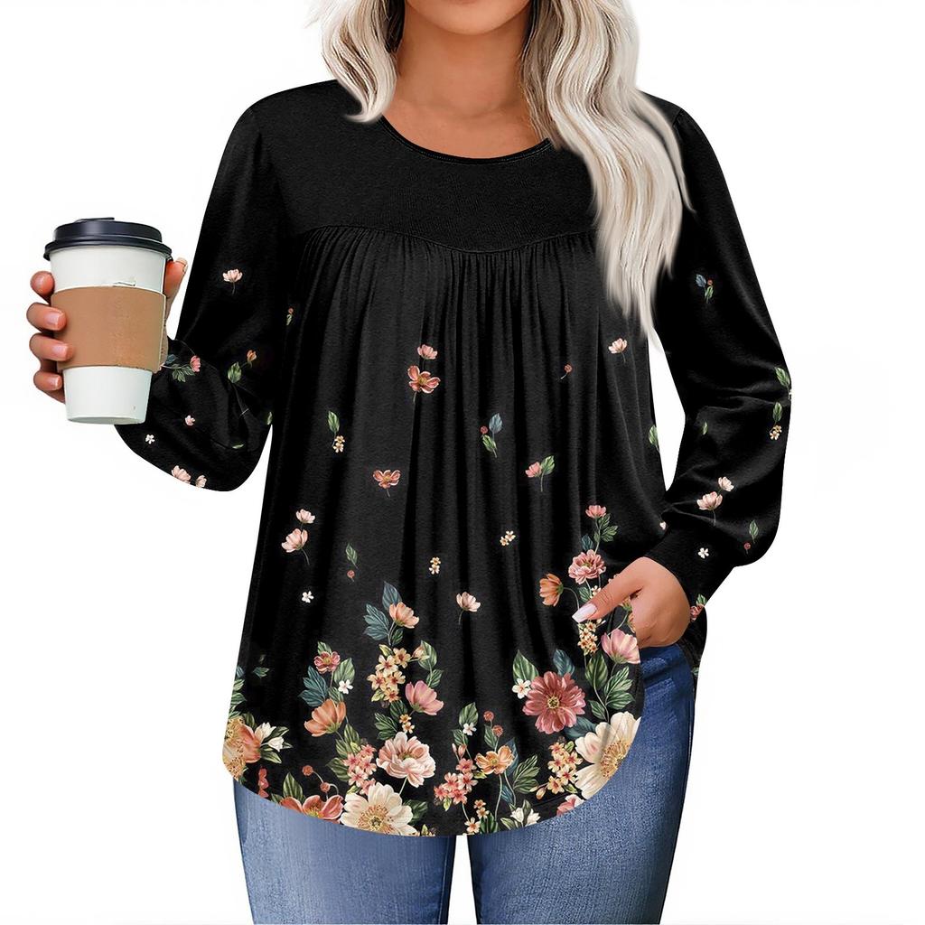 Dámské topy plus size košile s dlouhým rukávem kulatý výstřih splývavá tunika ležérní volná halenka L-5X