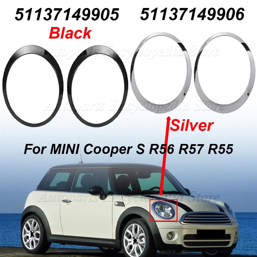 Gloss Black/Silver Plated Car Headlight Frame 51137149905 For MINI Cooper S R55 R56 R57 R58 Clubman 2007-2015 51137149906