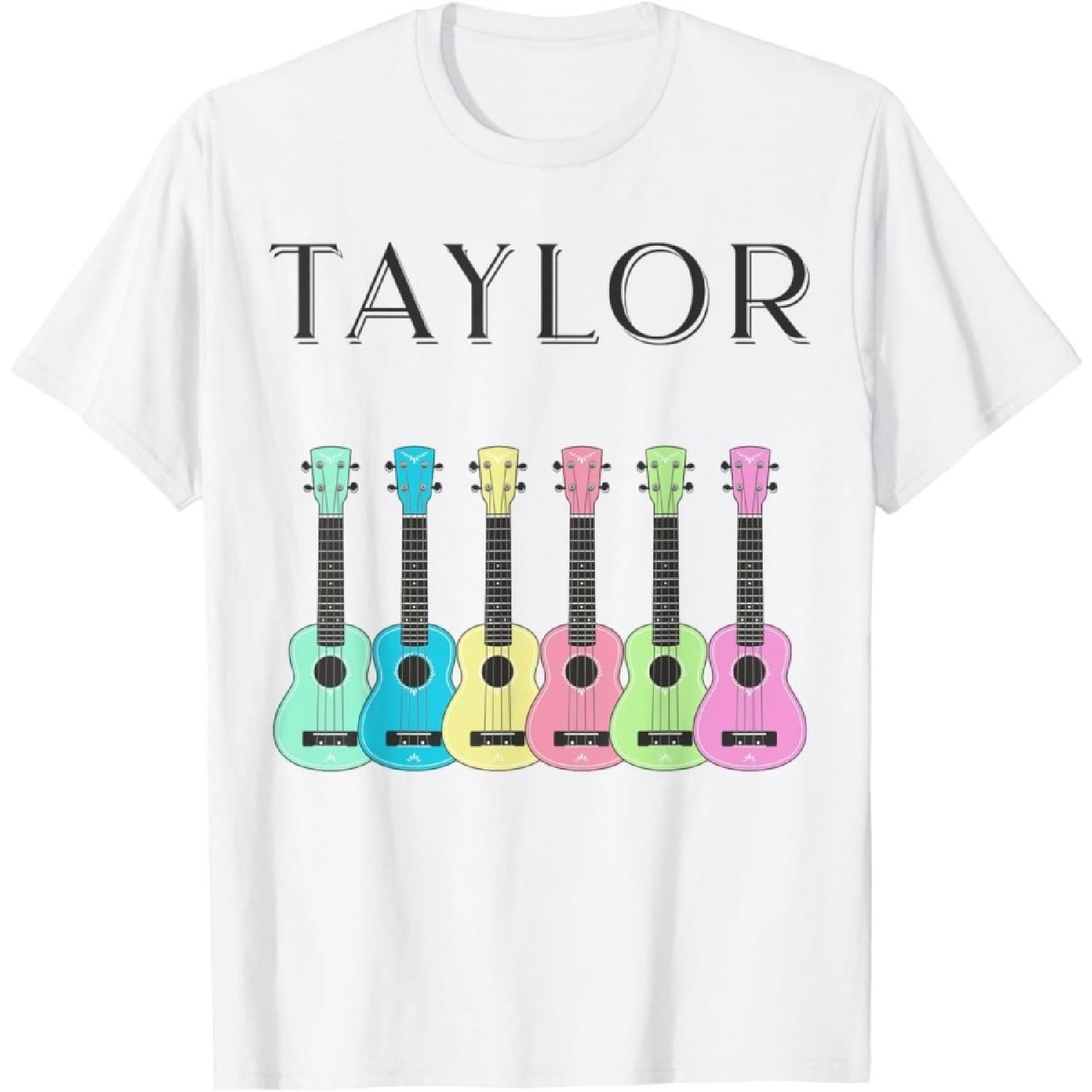 SHAAMOU Тейлор Персонализированное Имя Я Люблю Тейлор Девочки Винтажный Стиль Гитара Тейлора Футболка (Белый, X-Large) S