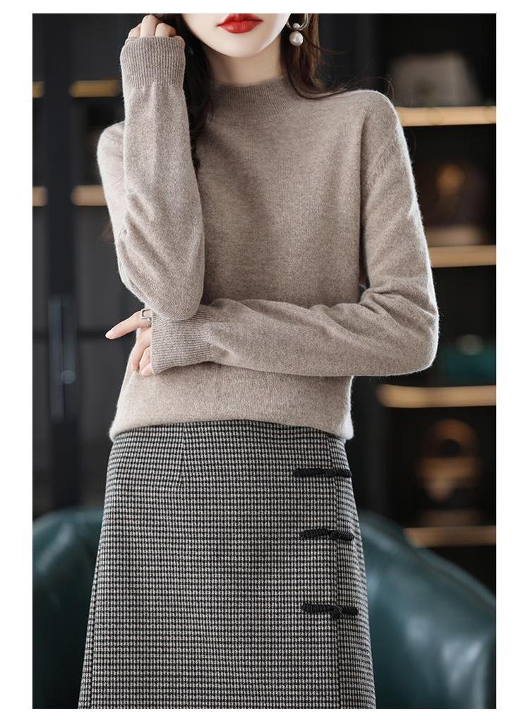 Women's High-Neck Pure Wool Sweater – 2023 Autumn/Winter Knit Base Layer