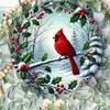 1PC Cardinal and Holly Berry Round Wreath Wall Art Decor Hanging Iron Metal Painting for Christmas Gift Home Garden Porch Bar Cafe Office
