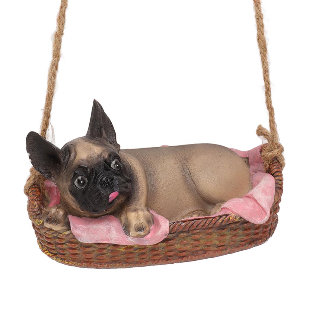 Garden Dog Statue Outdoor Resin Swing Ornament Hanging Decoration Home Bulldog Animal Gift Gray