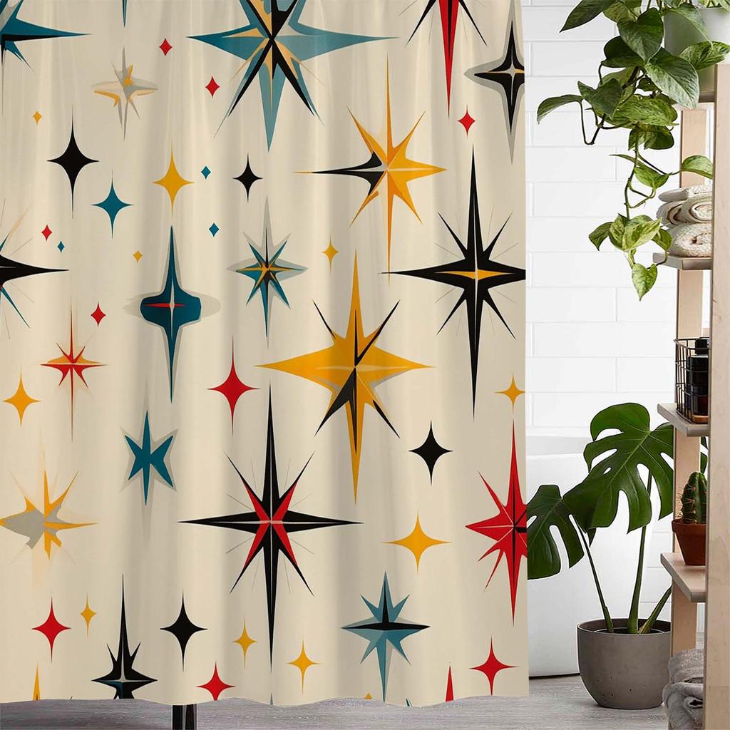 Vintage Star Print Shower Curtain - Colorful Artistic Design, Machine Washable Polyester,  Ideal for Bathroom & Windows