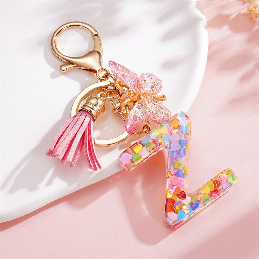 Fashion DIY A-Z Letters Keychain Metal Holder Pendent Key Chain With Butterfly Women Car Key Ring Simple Letter Key Party Gift