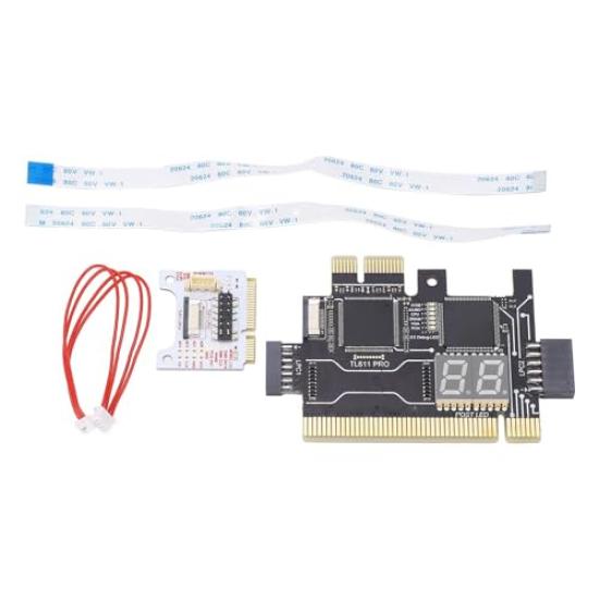 PCI E card compatible with laptops and Features a POST LED Motherboard debug analyzer for assembly and desktops. indicator. repair.