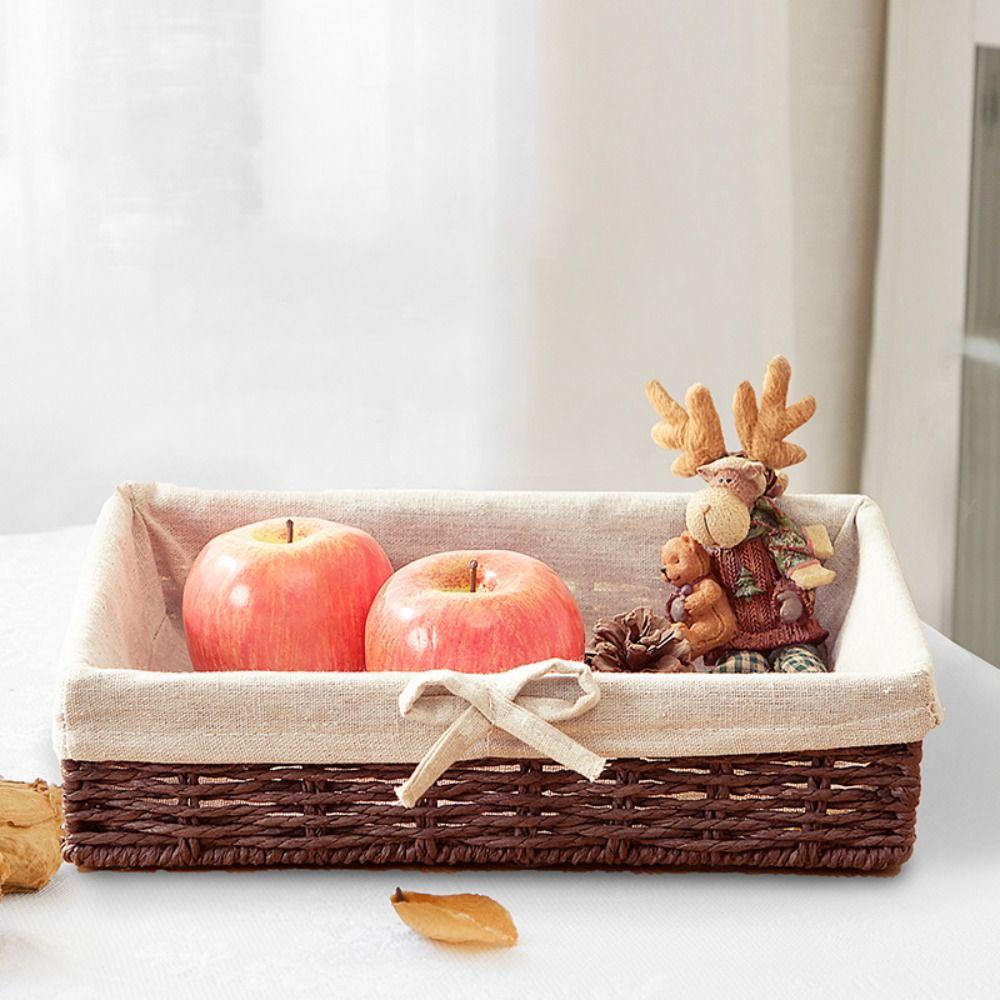 Rektangulære Håndlagde Oppbevaringskurver i Rattan Fransk Stil Fletting Oppbevaringsbrett Husholdning