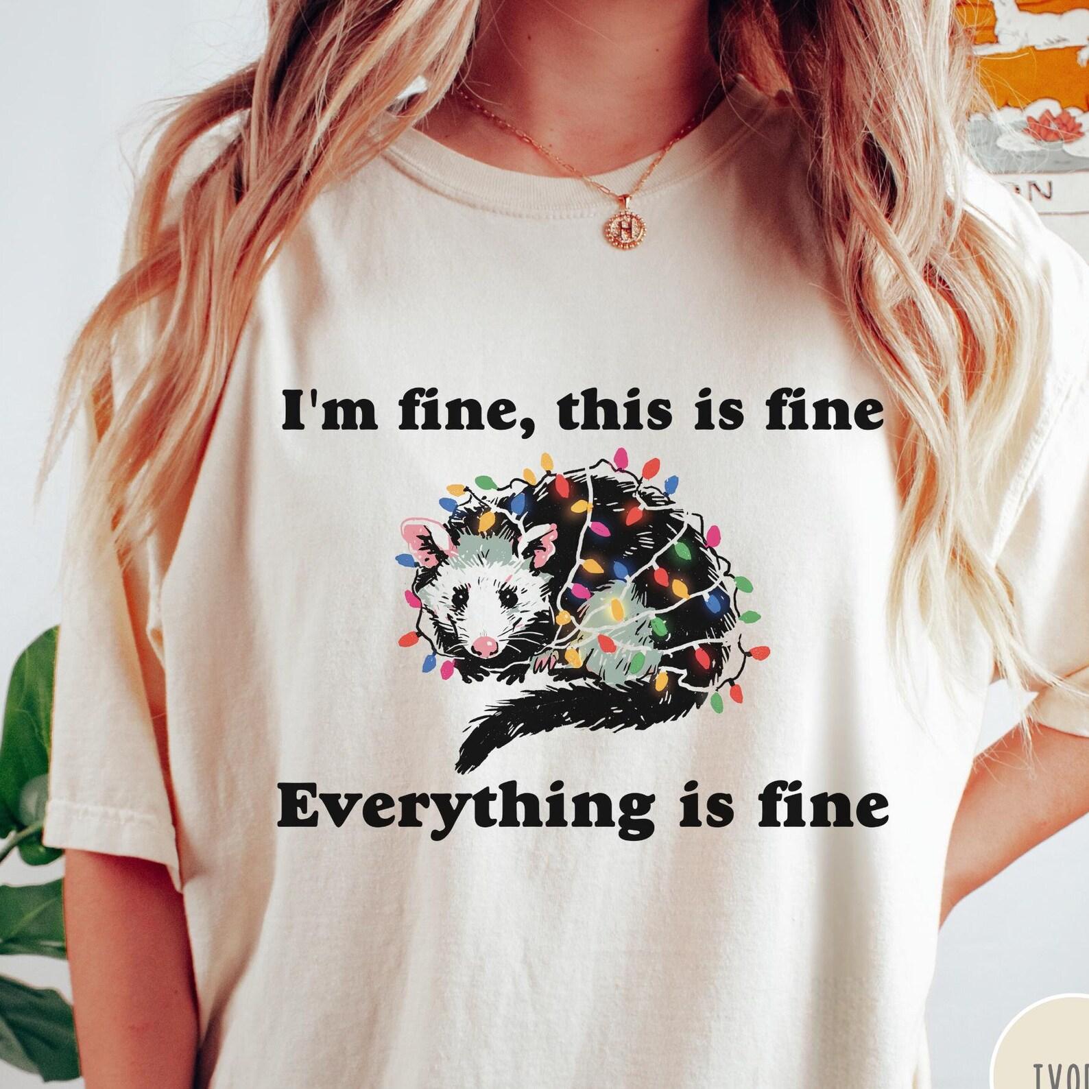 Everything is Fine Christmas Comfort Colors® T-Shirt, I m Fine This is Fine, Funny Christmas Shirt, Holiday T-Shirt, Possum Christmas Lights XL