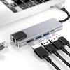 Type-C to 5-in-1 Docking Station: 100M Network, USB 3.0 Hub, 4K HD Screen Casting Converter