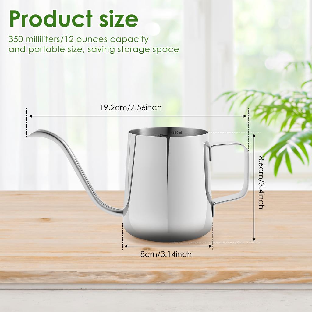 Kleine Gießkanne (350 ml) für Zimmerpflanzen, rostfreier Edelstahl 304 mit ergonomischem Griff