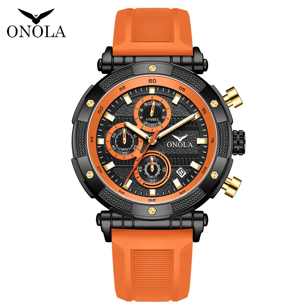 Men's Waterproof Silicone Strap Luminous Student Sports Watch Three Eye Timing Calendar Dial Fashionable Multifunctional Quartz Wristwatch