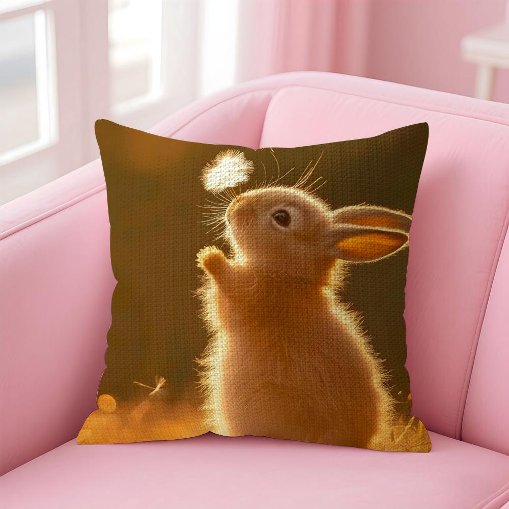 Rabbit Cute Cushion Cover Natural Linen Pillow Case DoubleSided Print Decorative Sofa Pillowcase Home Decor Gift