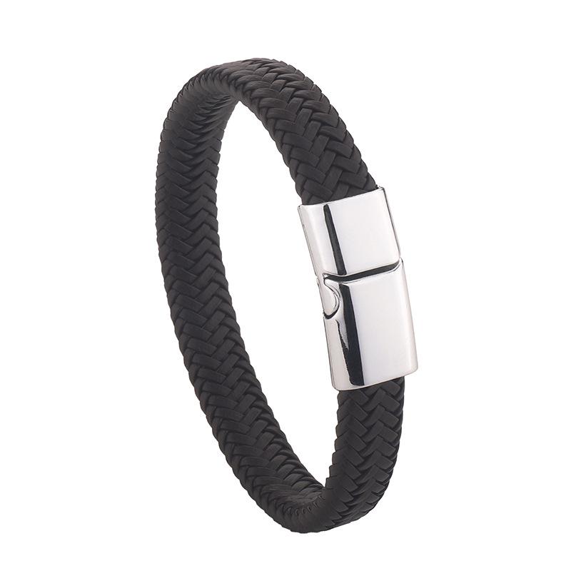 

Gold Matte Hand-Woven Leather Bracelet with Alloy Magnetic Clasp for Men чорний/білий