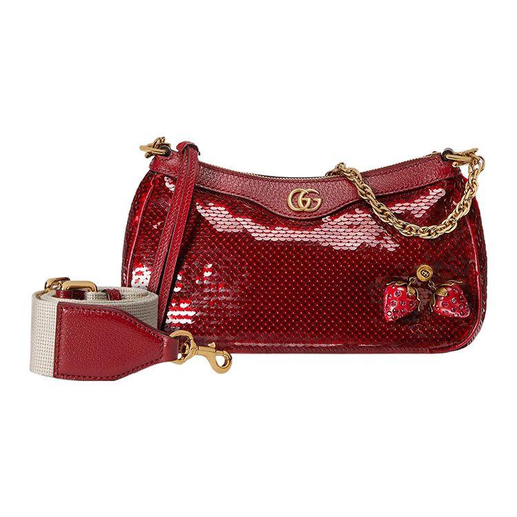 Gucci GG Marmont Shoulder Bag Red Sequin Strawberry Charm 735132-FAB08-8470