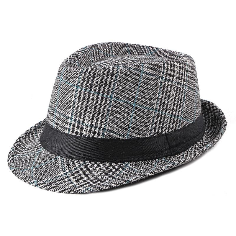 Frühling Sommer Wolle Hochzeitshut für Männer mittleren Alters Paar Mode Herbst Winter Party Karomuster Luxus Design Jazzhut Fedora Hut Frauen gray