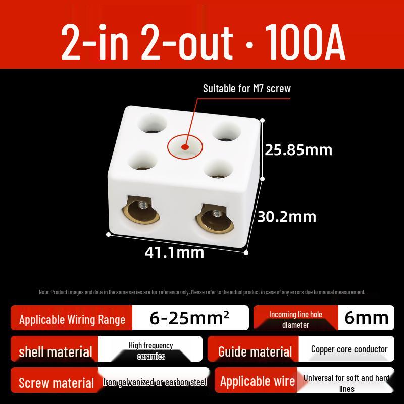 High-Temperature Ceramic Terminal Block, 2-In/2-Out Wire Connector