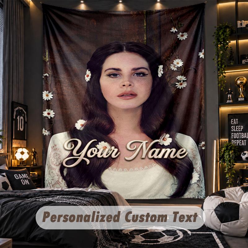 Personalisierte Wandtapisserie, Lana Del Rey Individuell Bedruckter Name, Stoff-Wandkunst für Innenraum-Hintergrund