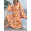Women's Vintage Flared Sleeve Ruffled Waist Floral Midi Dress