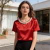 French Style Satin Silk T-Shirt Loose Short Sleeve Top Business Casual Women's Tops  Ladies