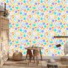 Wallpaper Flowers White, Cream, Blue and Coral for Living Room and Bedroom 50x1000