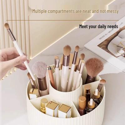 Multifunctional Rotating Pen Holder & Cosmetic Storage Box - Light Luxury Round Organizer for Makeup Brushes & Desktop Essentials, Large Capacity.
