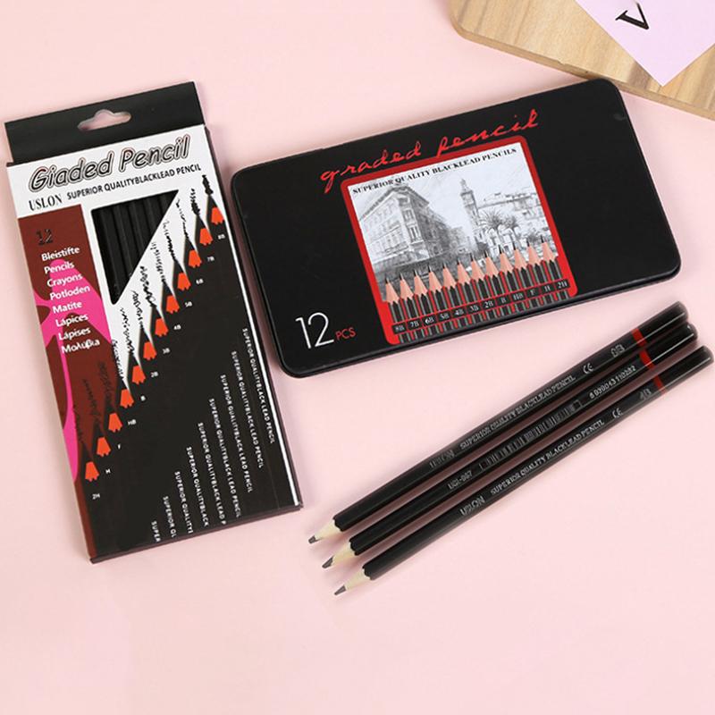 12Pcs/Set Wooden Pencils H-8B Professional Drawing Pencil Art Supplies Writing Stationery Items School Acsesories Gift