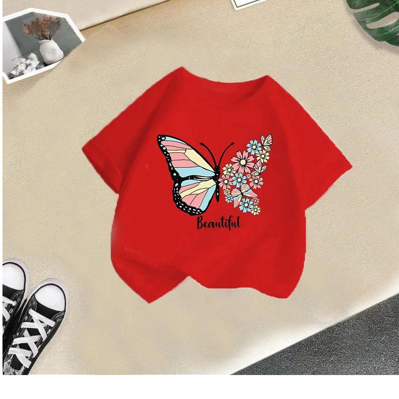 Children's T-shirt girls short-sleeved new style girls summer round neck loose casual top butterfly print cross-border