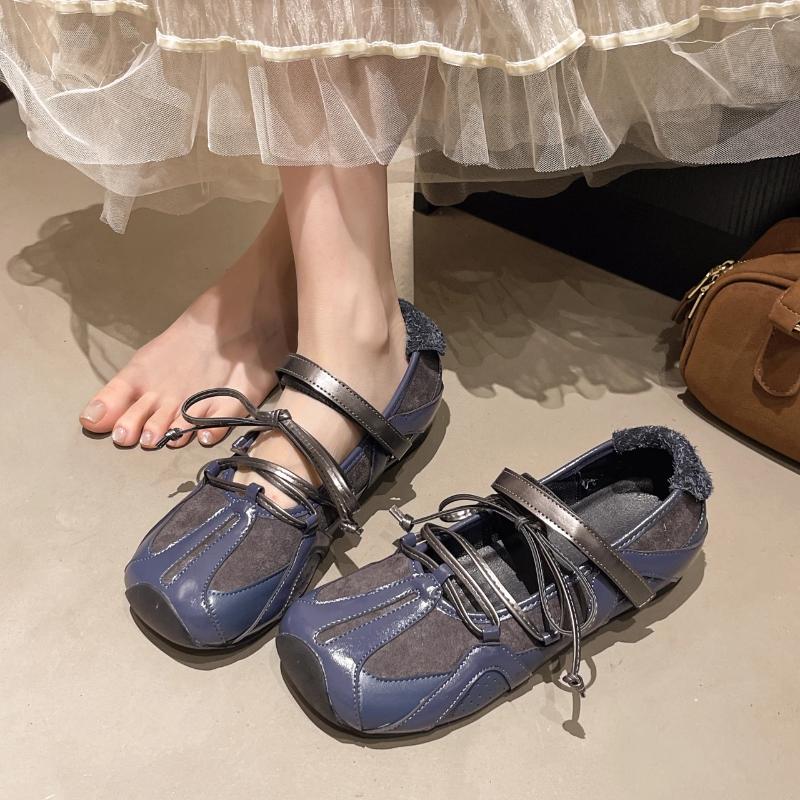 Women's Fashion Single Shoes 2025 New Flat Square Toe Velcro Mesh Ballet Shoes Hundred Cross Strap Soft Bottom Mary Jane Shoes