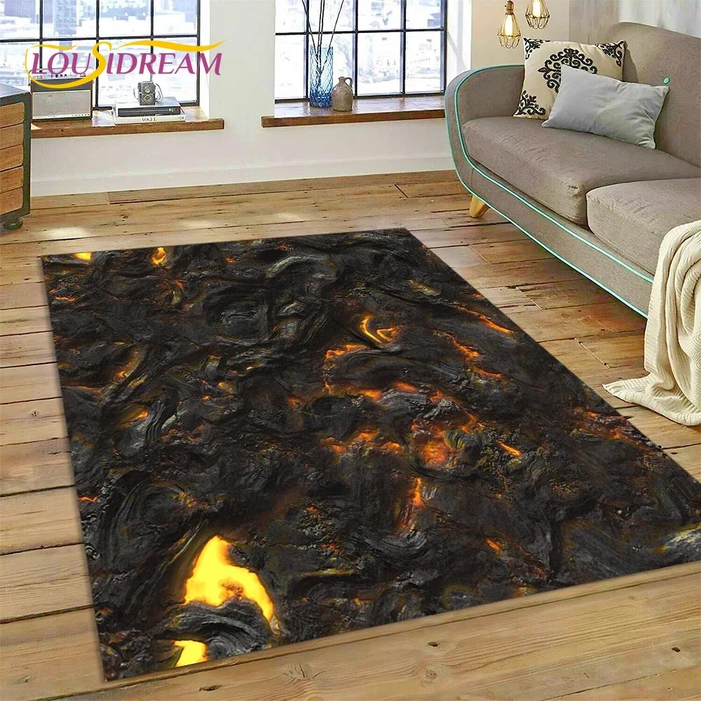 3D Volcano Lava Magma Carpet Rug for Bedroom Living Room Home Sofa Decoration,Children Game Large Decor Floor Mat Non-slip Gift