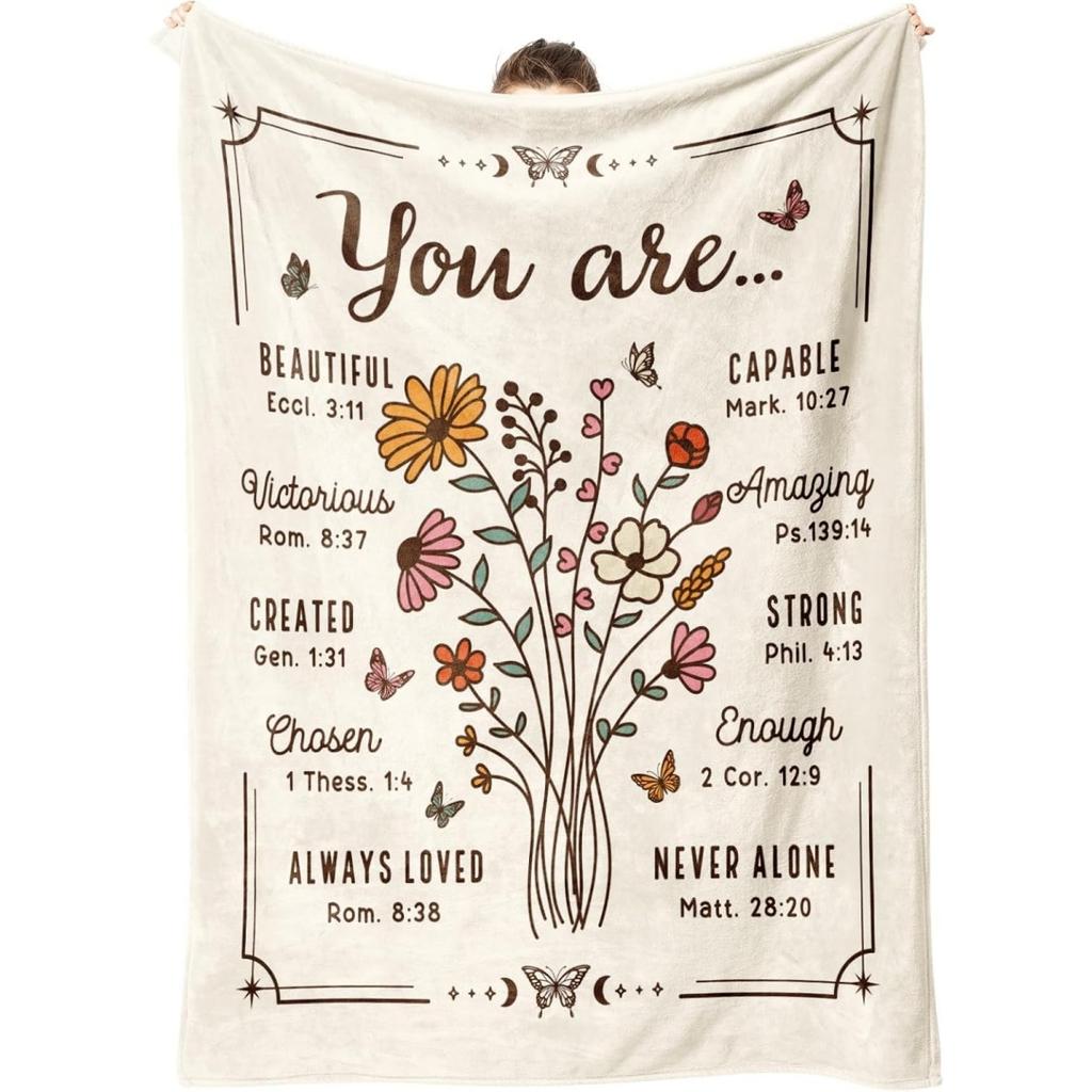 Christian Floral Throw Blanket Inspirational Scripture Faith Gift for Women Religious Birthday Gift for Mom Sister Daughter