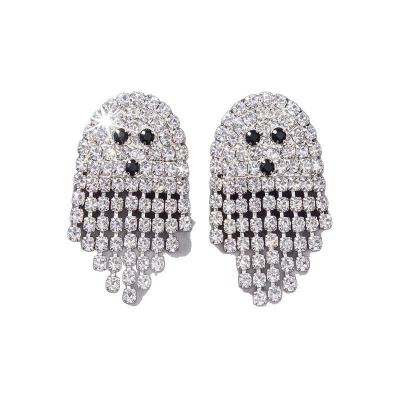 New European and American Halloween earrings, ghost funny diamond-encrusted earrings, personalized creative style earrings, women's models