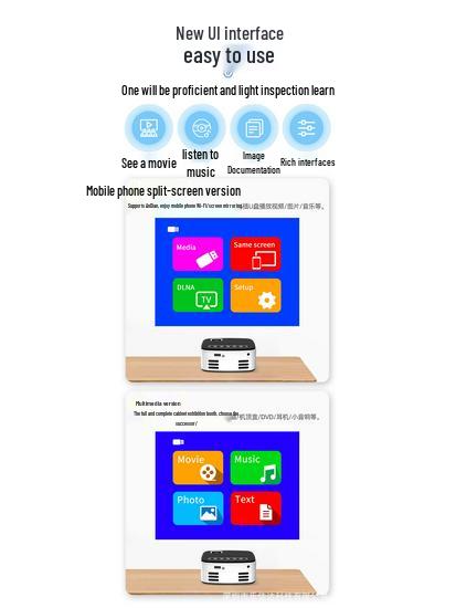 T20 Mini Wireless HD 1080p Mobile Projector for Home & Bedroom