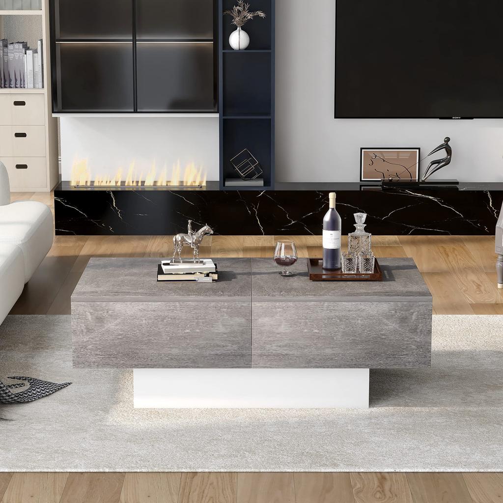 Coffee Table 2 Storage Spaces, Modern Extendable, Rectangular Storage Coffee Table, Sofa Table Center Table Living Room Office, Grey, 102x60x40cm