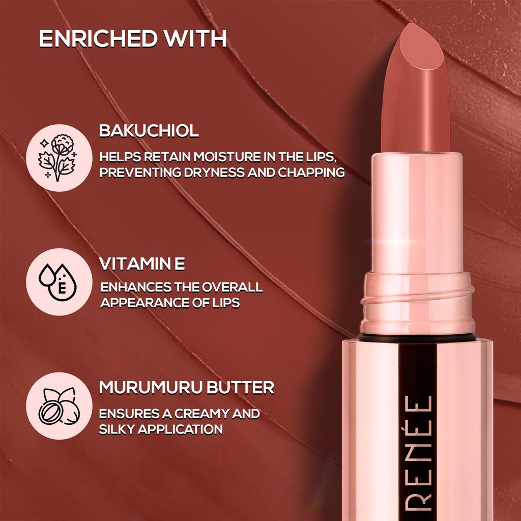 RENEE Everstay Matte Lipstick - Nude Luxe, Long Stay, Hydrating & Non-Drying, Smudge & Transfer Proof, Lightweight, Intense Pigment, Full Coverage,