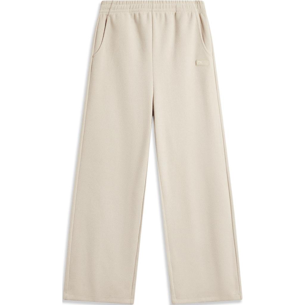 Li-Ning Comfortable Casual Solid Color Simple Loose Straight Leg Knitted Sports Pants Women bottoms Oatmeal-Gray AKLU842-1