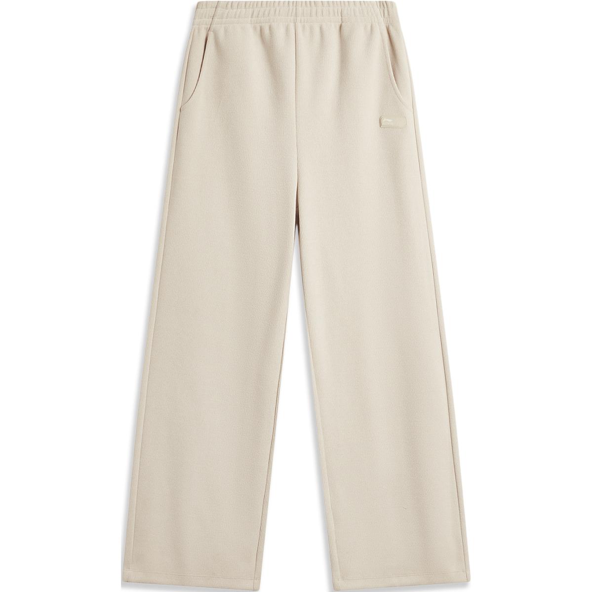 

Li-Ning Удобные повседневные однотонные простые свободные прямые трикотажные спортивные брюки женские плавки овсяно-серого цвета AKLU842-1 L